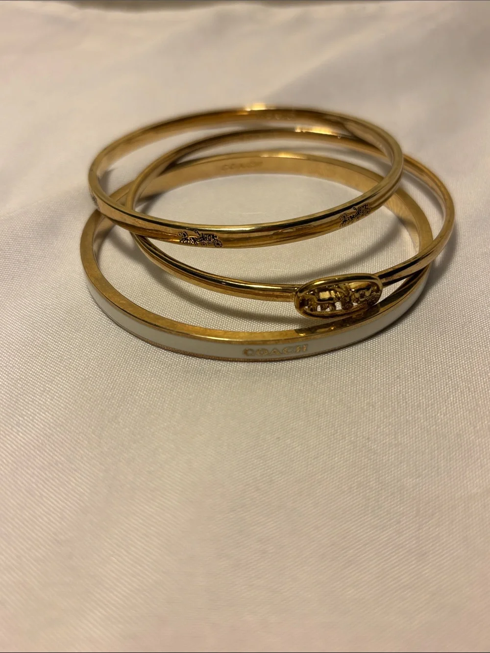 EUC COACH Horse & Carriage Gold-Tone Bangle Bracelet Trio Set - FULL SET!